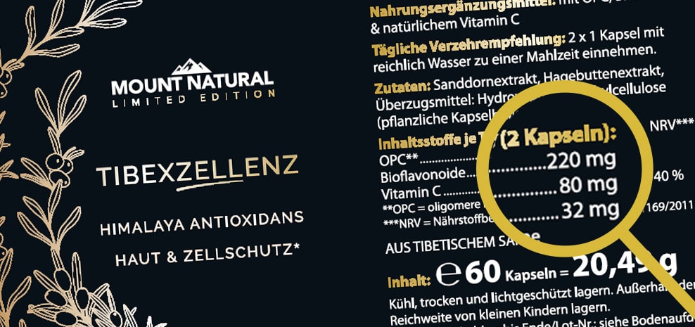 MN TibexZELLenz - Etikett mit Lupe auf Zutaten